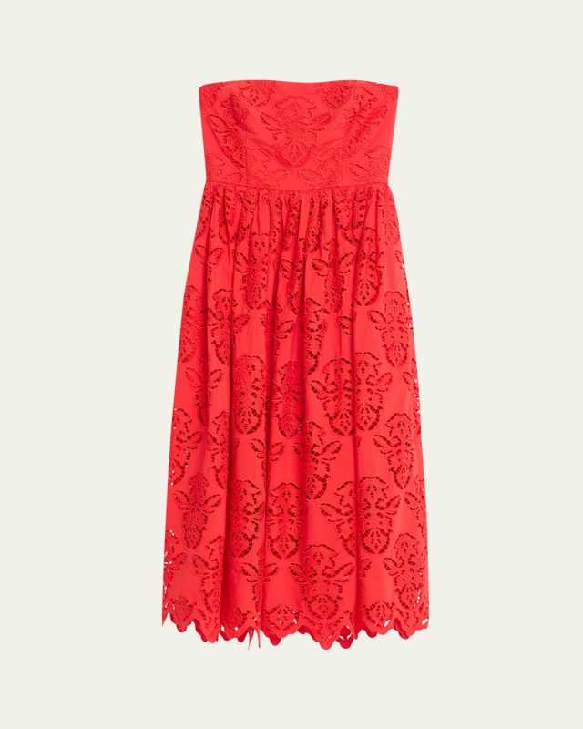 Torres Floral Poplin Tiered Strapless Midi Dress